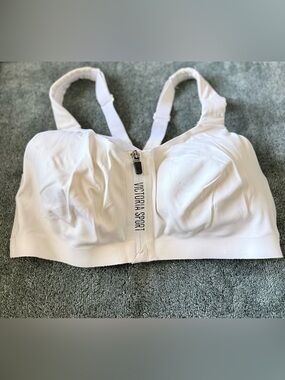 Victoria Sport White Front-Zip High Support Sports Bra